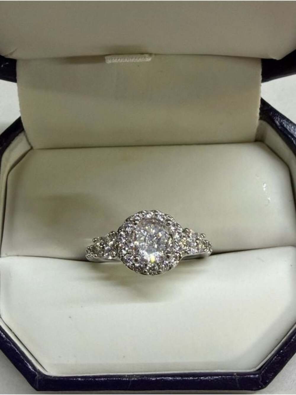 Sparkling Halo Silver Cubic Zirconia Ring with Clear Center Stone